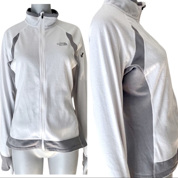 THE NORTH FACE Fleece Jacket Full Zip White Gray Lightweight Activewear Size M - Picture 1 of 15